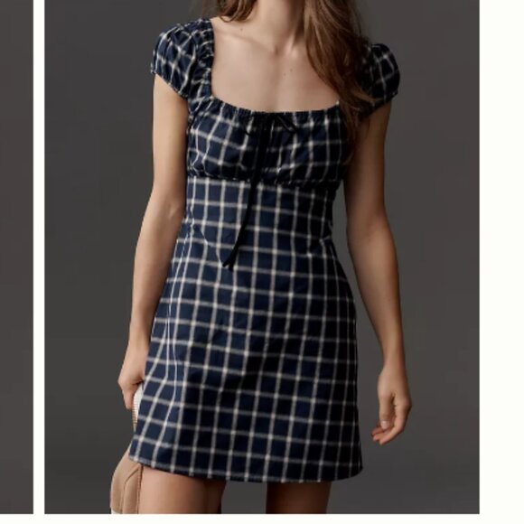 Lisa Says Gah Suzy Puff-Sleeve Mini Dress Midnight Plaid - XL only - Picture 1 of 4